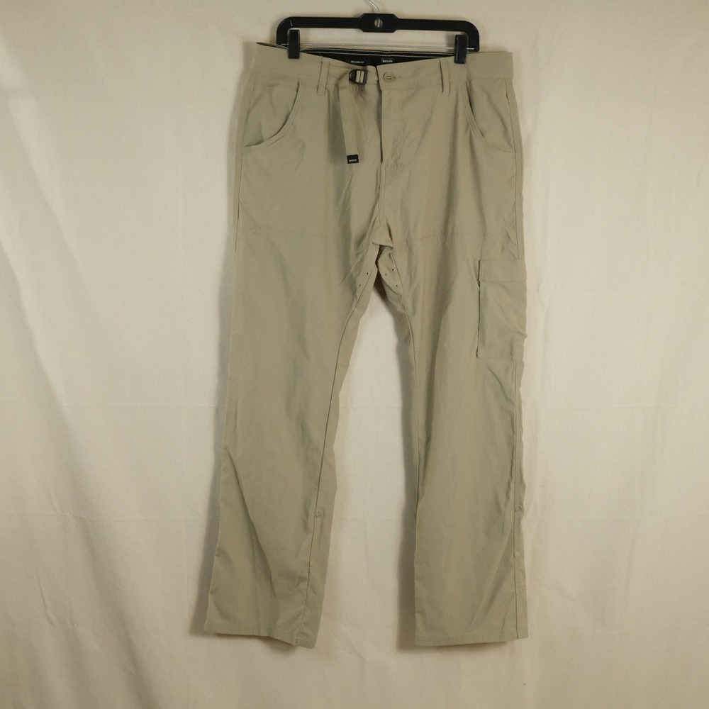 Prana 35x32 Relaxed Fit Zion Cargo Pants Khaki Nylon Blend Camping Hiking Mens